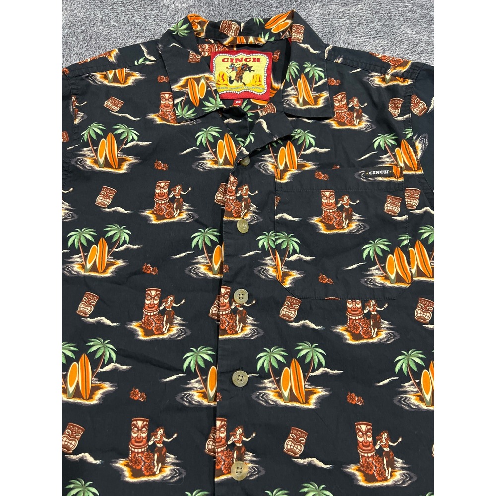 Cinch Classic Cowboy Collection Tiki Hula Girl Hawaiian Shirt Black XS